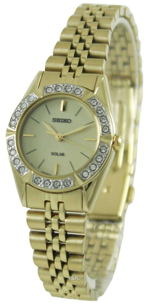 Seiko Solar Gold Tone Swarovski Crystals SUP096P1 SUP096P Womens Watch