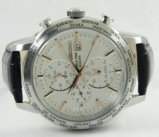 Seiko Alarm Chronograph World Time SPL053P1 SPL053P SPL053 Mens Watch