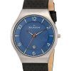 Skagen Grenen Blue Dial Perforated Black Leather SKW6148 Mens Watch