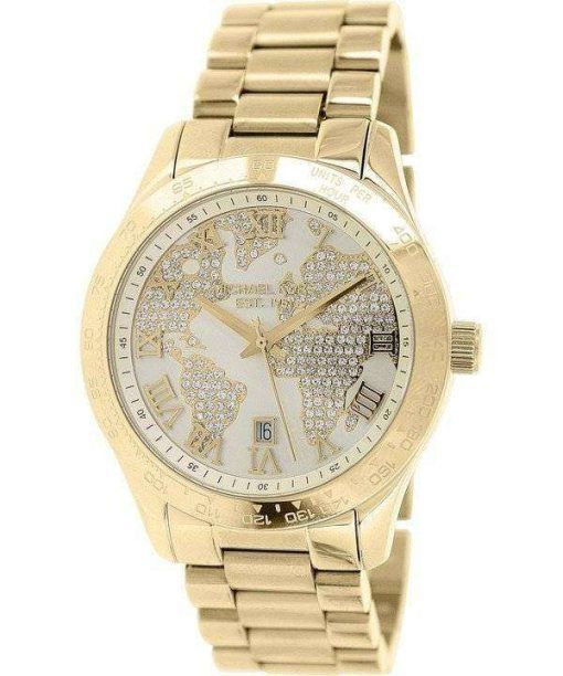 Michael Kors Layton Engraved Map Crystal Pave Dial MK5959 Womens Watch