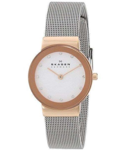 Skagen Freja White Dial Swarovski Stainless Steel Mesh Bracelet 358SRSC Womens Watch