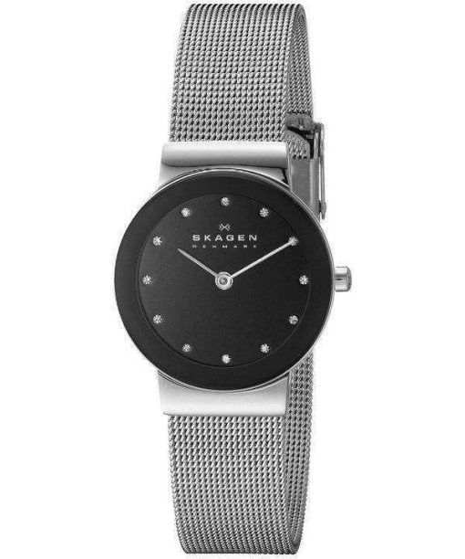 Skagen Freja Black Dial Swarovski Stainless Steel Mesh Bracelet 358SSSBD Womens Watch