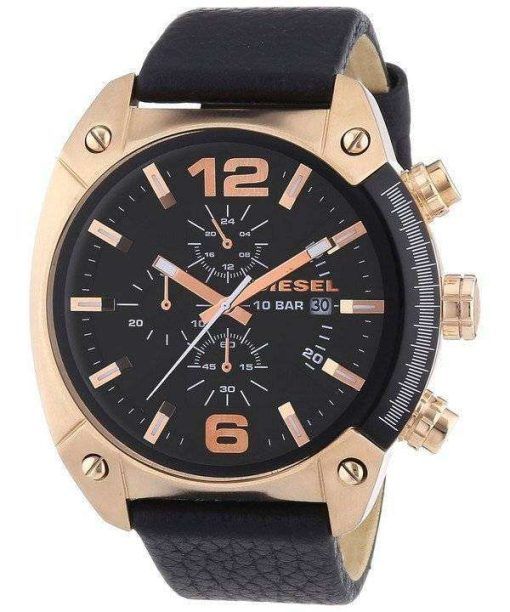 Diesel Overflow Chronograph Black Dial Black Leather DZ4297 Mens Watch