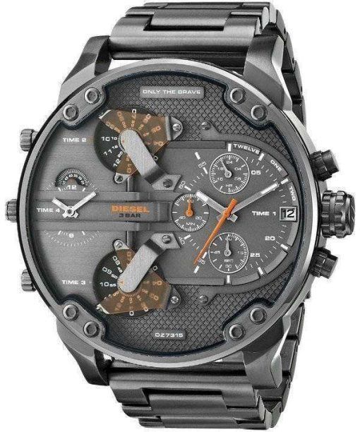 Diesel Daddies Gunmetal Ion-Plated Chronograph Four Time Zone Dial DZ7315 Mens Watch