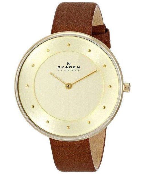 Skagen Gitte Champagne Dial Brown Leather Strap SKW2138 Womens Watch