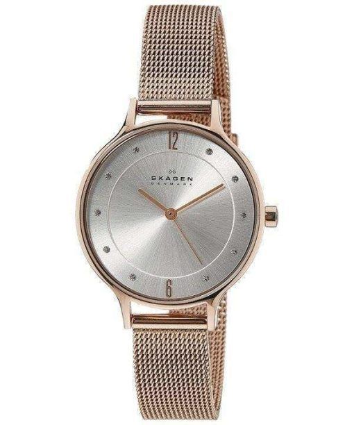 Skagen Anita Silver Dial Crystal Rose Gold-Tone Mesh Bracelet SKW2151 Womens Watch