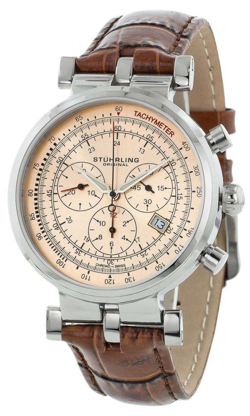 Stuhrling Original Trackmaster Swiss Quartz Brown Leather 211.3315K55 Mens Watch