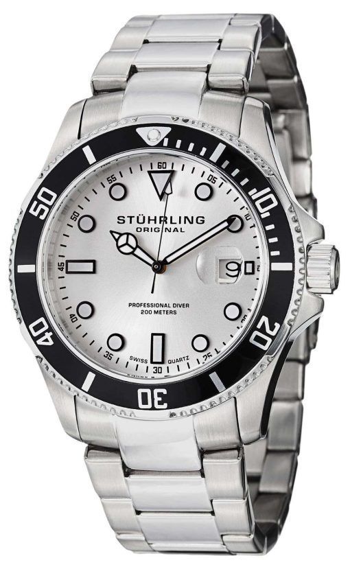 Stuhrling Original Regatta Espora Aquadiver Diver Silver Dial 417.01 Mens Watch