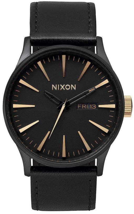 Nixon Quartz Sentry Black Leather A105-1041-00 Mens Watch