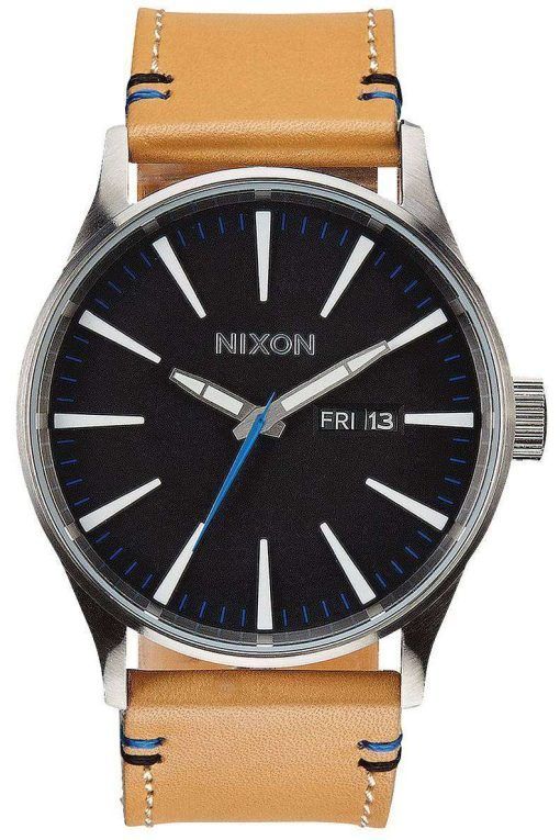 Nixon Quartz Sentry Leather Black Dial A105-1602-00 Mens Watch