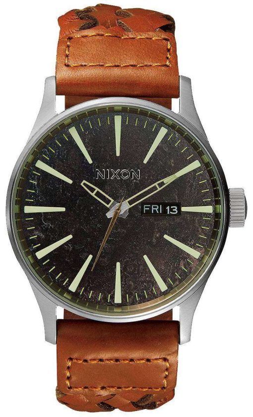 Nixon Quartz Sentry Leather Dark Copper Dial A105-1959-00 Mens Watch