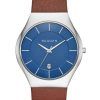 Skagen Grenen Quartz Blue Dial Leather Strap SKW6160 Mens Watch