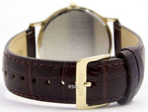 Seiko Solar Gold Tone Leather Strap SUP870P1 SUP870P Mens Watch