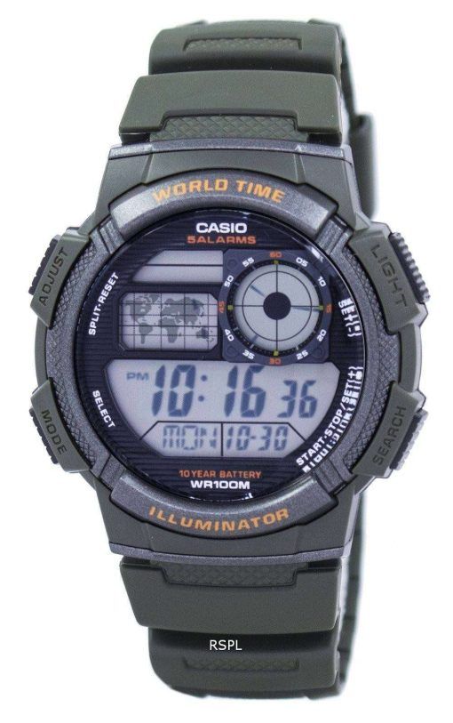 카시오 조명 세계 시간 알람 디지털 AE-1000W-3AV 남자의 시계