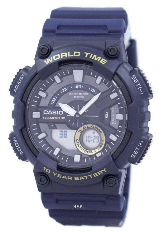 카시오 Telememo 30 세계 시간 알람 아날로그 디지털 AEQ-110W-2AV 남자의 시계