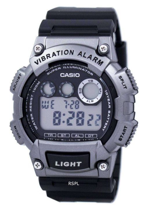 카시오 수퍼 조명 기 듀얼 타임 진동 알람 디지털 W-735 H-1A3V 남자의 시계