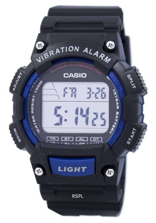 카시오 수퍼 조명 기 듀얼 타임 진동 알람 디지털 W-736 H-2AV 남자의 시계