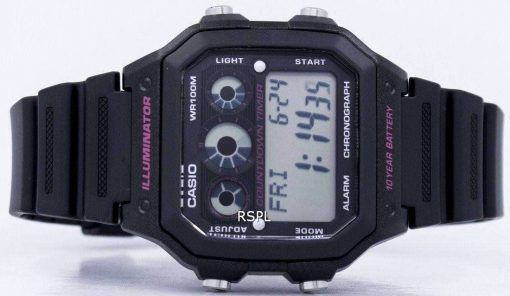 카시오 조명 기 크로 노 그래프 알람 디지털 AE-1300WH-1A2V 남자의 시계