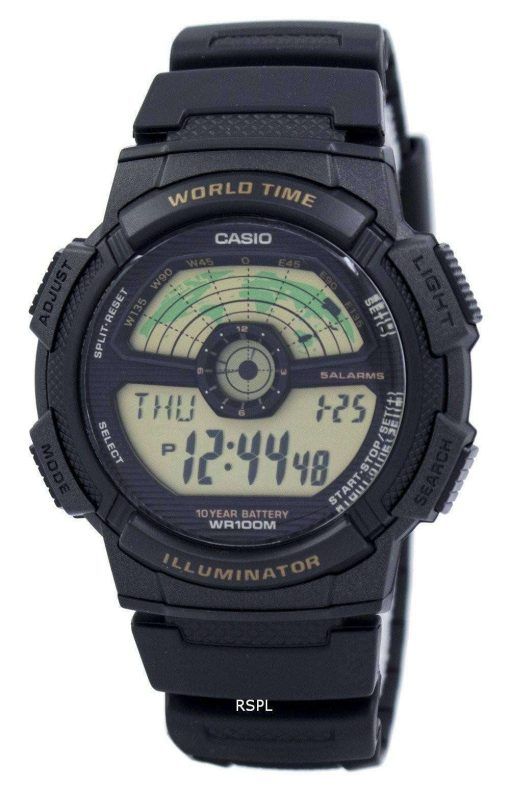 카시오 청소년 조명 세계 시간 세계 지도 AE-1100W-1BV AE1100W-1BV 남자 시계