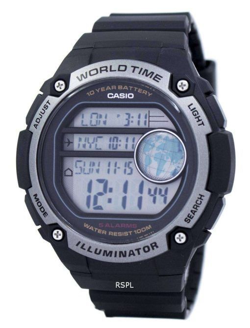 카시오 청소년 조명 세계 시간 디지털 AE-3000W-1AV AE3000W-1AV 남자 시계
