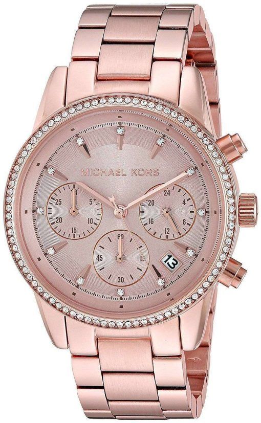 마이클 Kors 리츠 크로 노 그래프 쿼 츠 다이아몬드 악센트 MK6357 여자의 시계