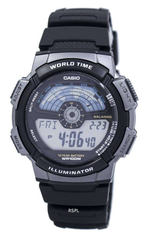 카시오 청소년 디지털 조명 세계 시간 AE-1100W-1AV 남자 시계