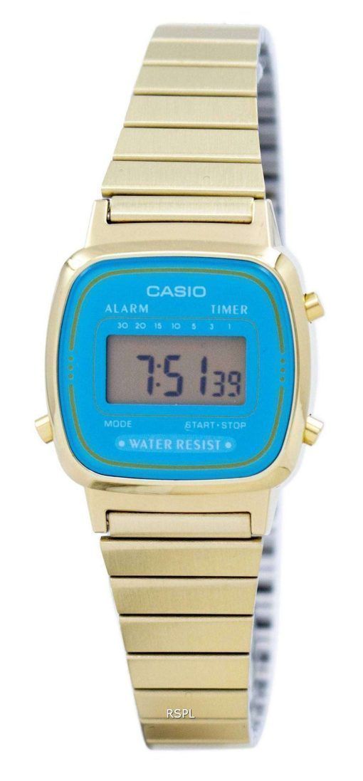 카시오 디지털 스테인리스 알람 타이머 LA670WGA 2DF LA670WGA-2 여자의 시계