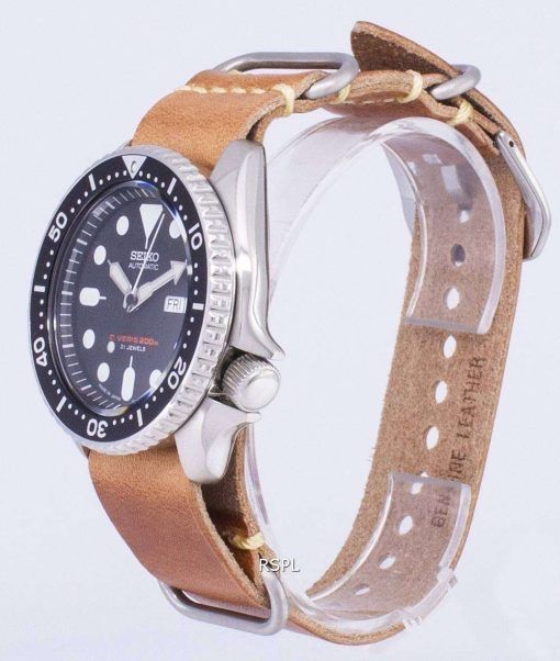 SKX007J1-LS18 세이 코 자동 다이 버의 남자 200m 일본 갈색 가죽 스트랩 남자의 시계를 만든