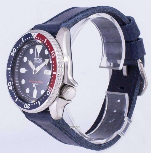 세이 코 자동 SKX009J1 LS13 다이 버의 다크 블루 가죽 스트랩 남자의 시계