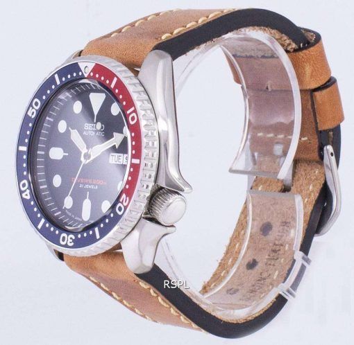 SKX009J1-LS17 세이 코 자동 다이 버의 남자 200m 일본 갈색 가죽 스트랩 남자의 시계를 만든