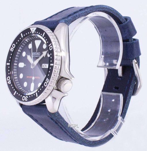 세이 코 자동 SKX007K1 LS13 다이 버의 다크 블루 가죽 스트랩 남자의 시계