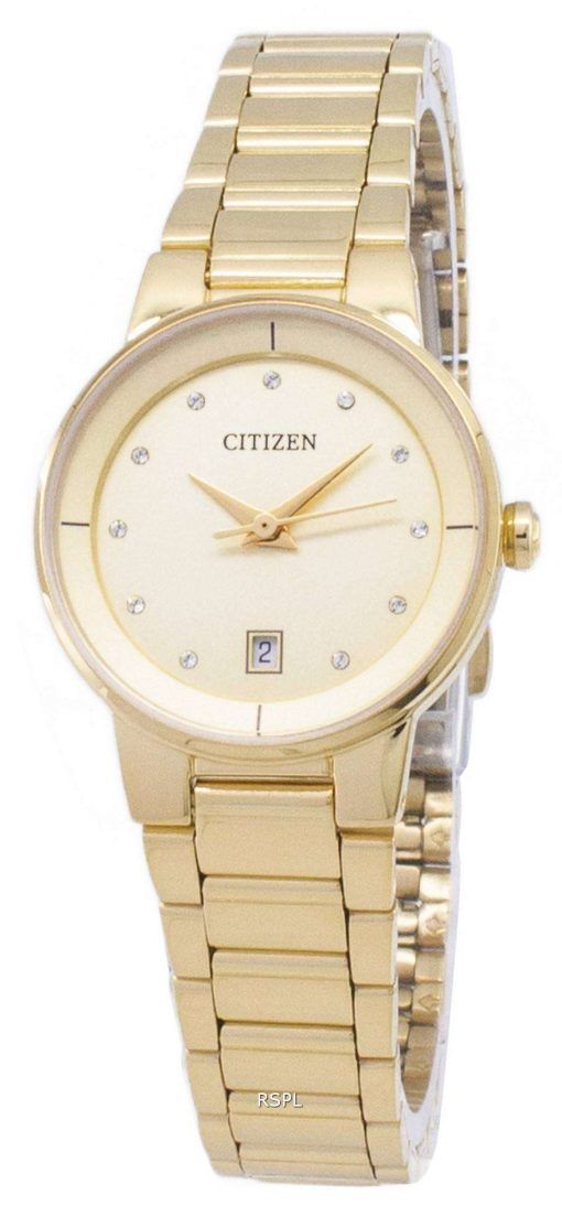 시민 자동 EU6012-58 P 다이아몬드 악센트 아날로그 여자의 시계