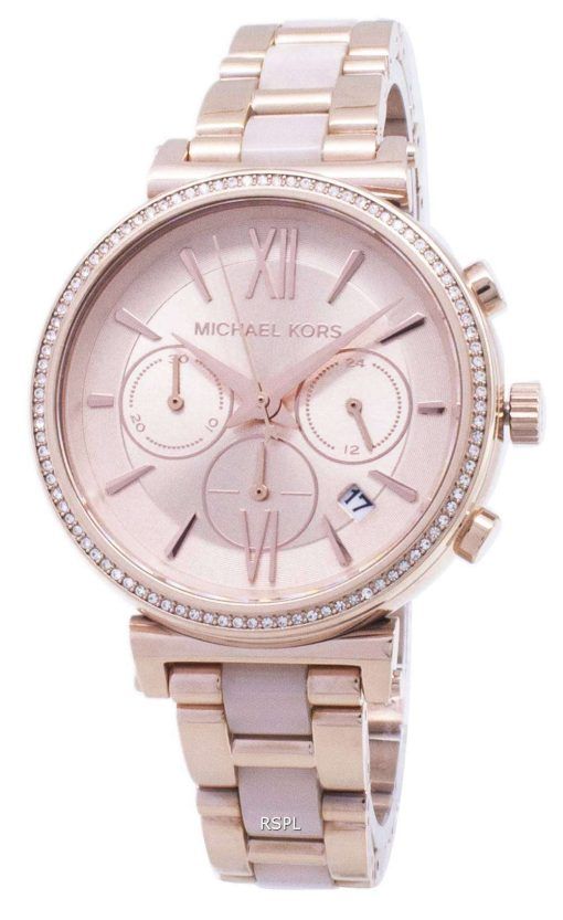 마이클 Kors 소피 크로 노 그래프 쿼 츠 다이아몬드 악센트 MK6560 여자의 시계