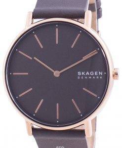 Skagen Signatur Grey Dial Charcoal Leather Strap Quartz SKW2794 Womens Watch