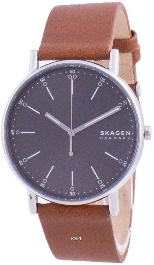Skagen Signatur 그레이 다이얼 가죽 스트랩 쿼츠 SKW6578 남성용 시계