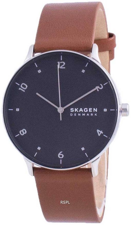 Skagen Riis 블랙 다이얼 가죽 스트랩 쿼츠 SKW6663 남성용 시계