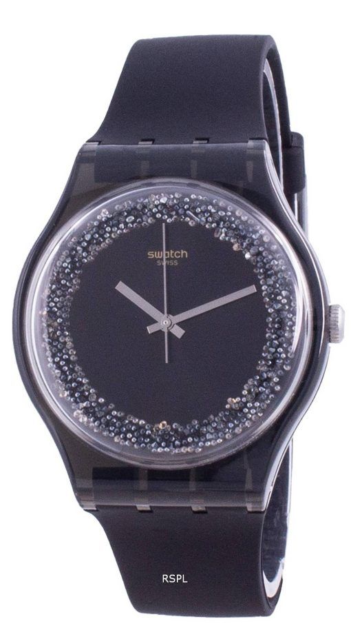Swatch Darksparkles 블랙 다이얼 실리콘 스트랩 쿼츠 SUOB156 남성용 시계