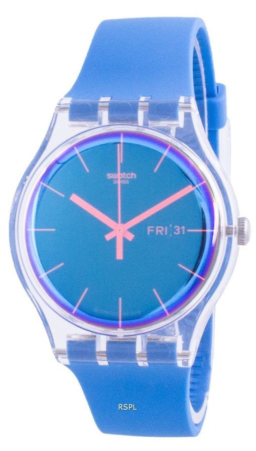 스와치 Polablue 블루 다이얼 실리콘 스트랩 쿼츠 SUOK711 남성용 시계