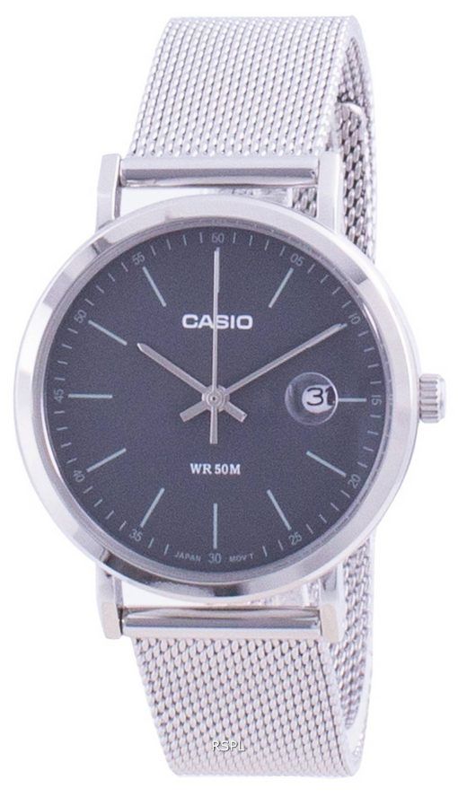 Casio Analog Schwarz Zifferblatt Edelstahl LTP-E175M-1E LTPE175M-1 Damenuhr