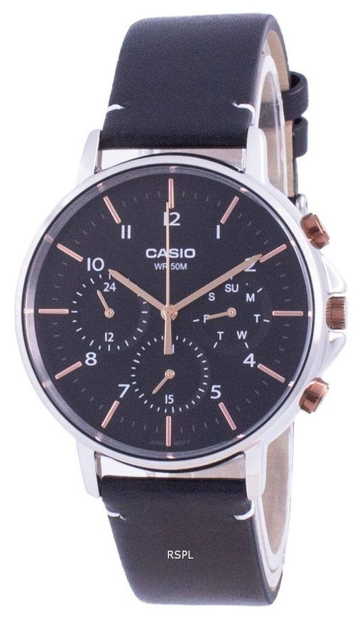 Casio Multi Zeiger Schwarzes Zifferblatt Lederarmband Quarz MTP-E321L-1A MTPE321L-1 Herrenuhr