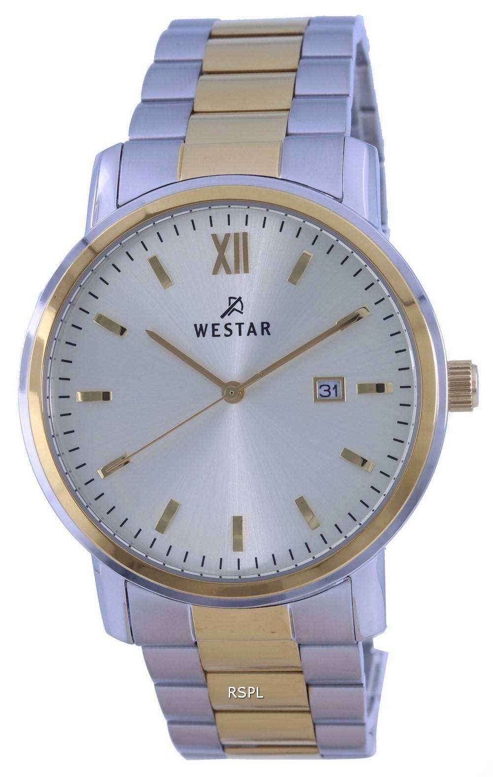 Westar 은 다이얼 Two Tone 스테인리스 스틸 쿼츠 50245 CBN 102 남성용 시계