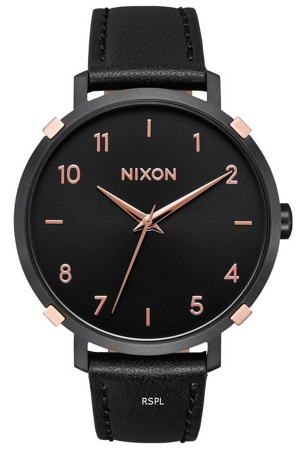Nixon Arrow 블랙 다이얼 가죽 스트랩 쿼츠 A10913221 여성용 시계