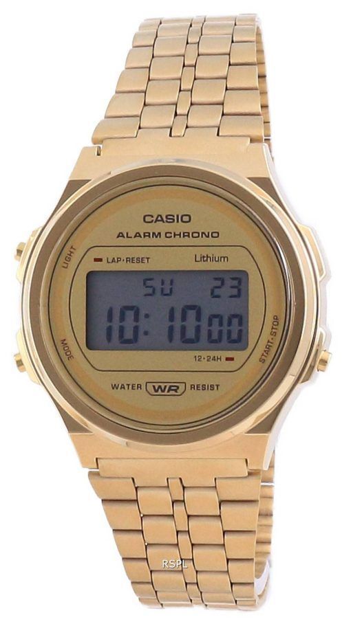 Casio Youth Vintage Gold Tone 스테인리스 스틸 디지털 A171WEG-9A 남여 공용 시계