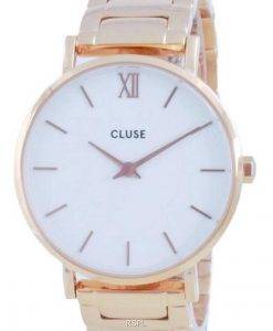 Cluse Minuit 3-Link 화이트 다이얼 로즈 골드 톤 스테인리스 스틸 쿼츠 CW0101203027 여성용 시계