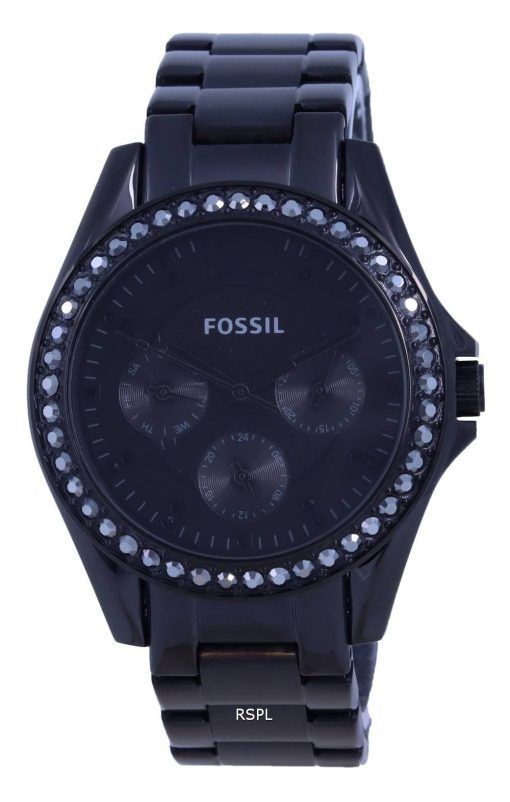 화석 라일리 다기능 블랙 다이얼 스테인레스 스틸 쿼츠 ES4519 여성용 시계