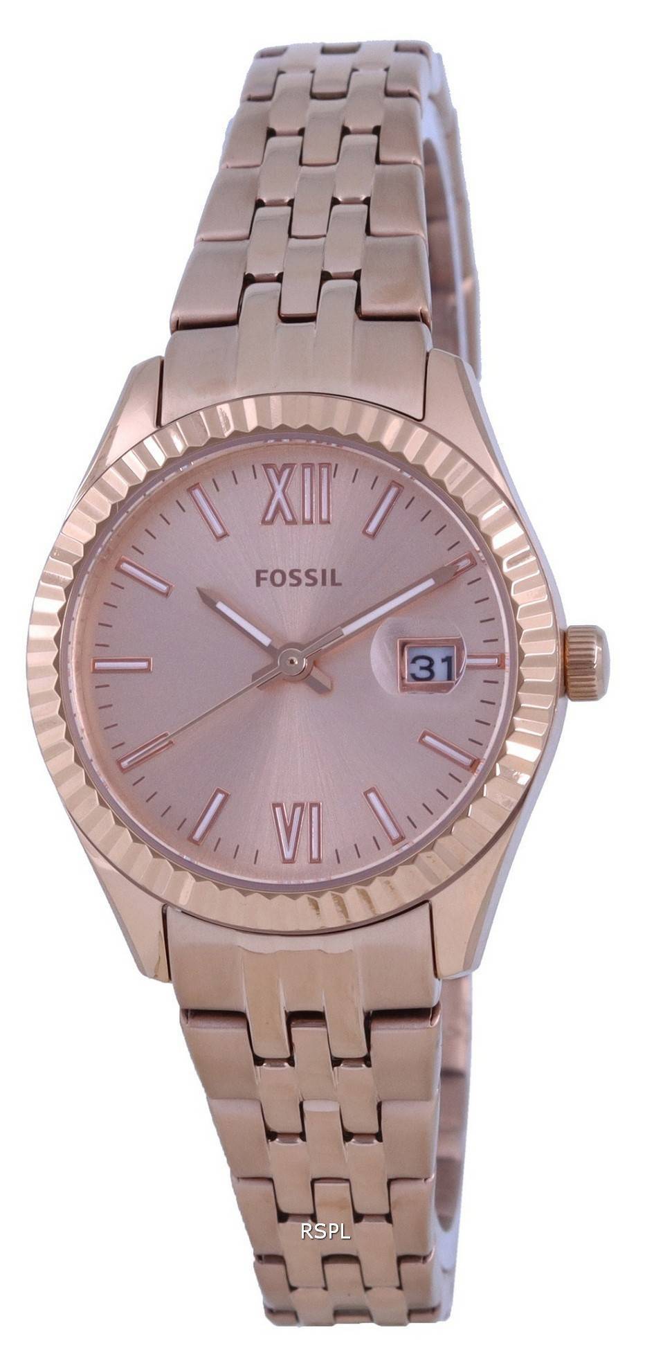화석 스칼렛 마이크로 로즈 골드 톤 다이얼 쿼츠 ES4992 여성용 시계