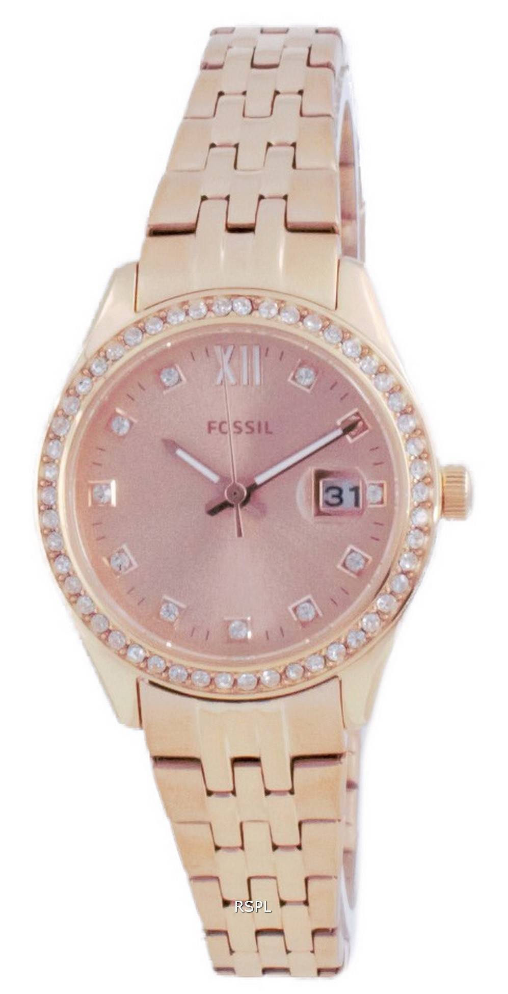 화석 스칼렛 마이크로 다이아몬드 악센트 로즈 골드 쿼츠 ES5038 여성용 시계