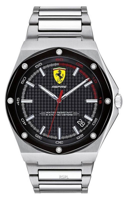페라리 Scuderia Aspire Black 다이얼 스테인리스 스틸 쿼츠 0830666 남성용 시계