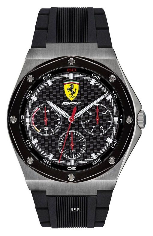 페라리 Scuderia Aspire Black 다이얼 실리콘 밴드 쿼츠 0830694 남성용 시계