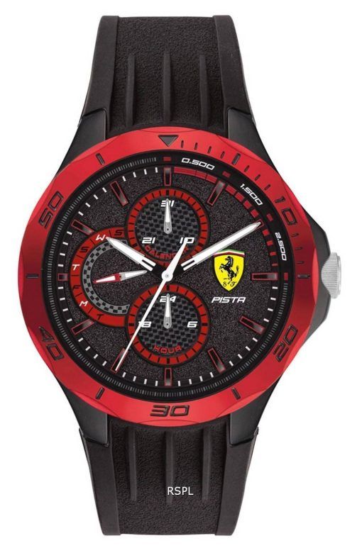 페라리 Scuderia Pista 블랙 다이얼 실리콘 밴드 쿼츠 0830721 남성용 시계